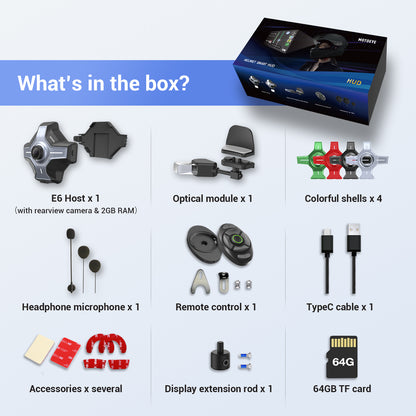 E6 Motorcycle Helmet HUD, Head Up Display, Bluetooth,GPS, CarPlay, Android Auto, Mesh Intercom, Rearview Camera, Remote Control, Noise Reduction, RGB Lights, IP66 for All Helmets